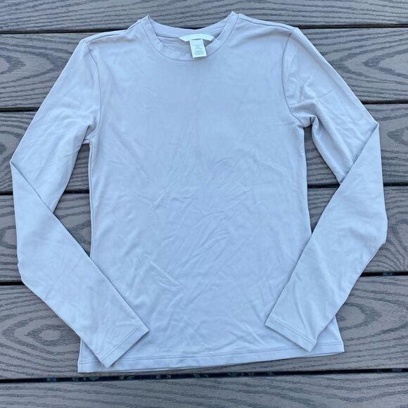 H&M size small tan brown neutral layering Bodycon top long sleeve - Picture 2 of 5